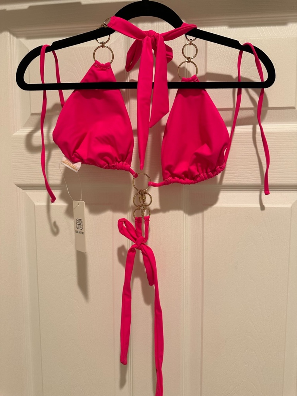Hot Pink Women's Ring-Trim Halter Bikini Top